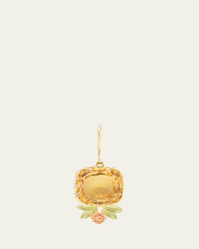 Pierreries 18K Yellow, Green, and Rose Gold Citrine Flower Earring, Single